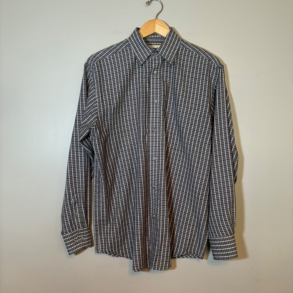 Wrangler Riata Mens Medium Grey White Grid Check Button Down Shirt MR2059A